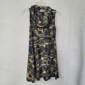 Camille&Co Dress Womens Medium Cowl Neck Sleeveless Camo Print Pockets Lagenlook
